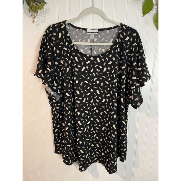 Jules & Leopold Womens 3X Black & White Abstract Print Flutter Sleeve Blouse - Picture 8 of 12